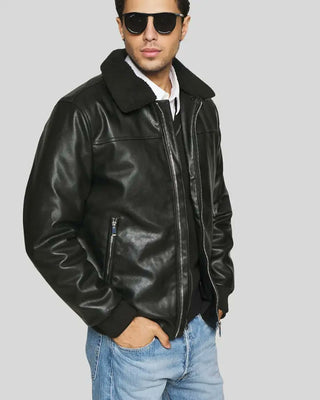 Men's Jett Black Bomber Leather Jacket
