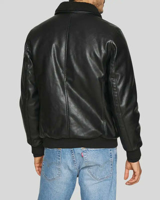 Men's Jett Black Bomber Leather Jacket – view 2