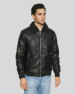 Men's Jett Black Bomber Leather Jacket – view 4