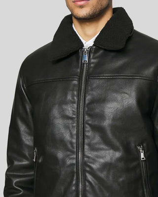 Men's Jett Black Bomber Leather Jacket – view 5