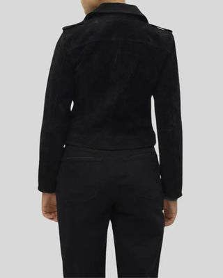 Women's Juniper Black Suede Biker Leather Racer Jacket – view 4