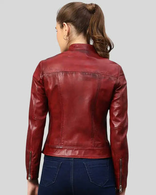 Women's Hazal Red Racer Leather Jacket – view 2