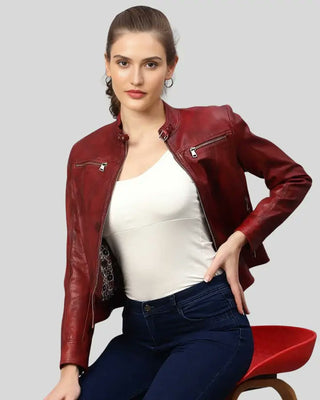 Women's Hazal Red Racer Leather Jacket – view 4