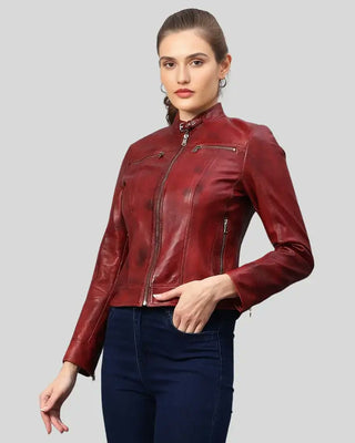 Women's Hazal Red Racer Leather Jacket