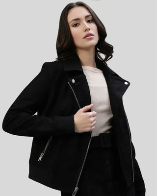 Women's Velvet Noir Black Suede Motorcycle Leather Jacket