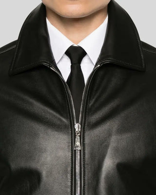 Men's Jackson Black Slim Fit Leather Racer Jacket – view 3