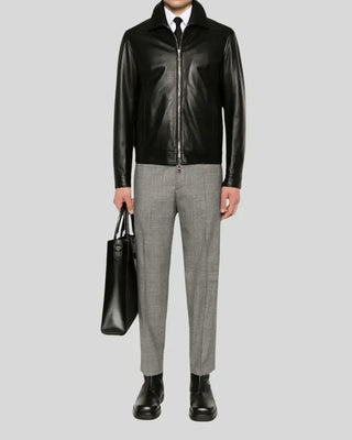 Men's Jackson Black Slim Fit Leather Racer Jacket – view 5
