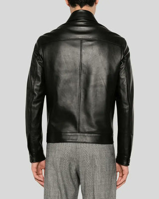 Men's Jackson Black Slim Fit Leather Racer Jacket – view 2