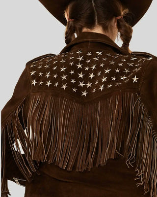 Women's Maria Brown Fringe Suede Studded Leather Jacket – view 4