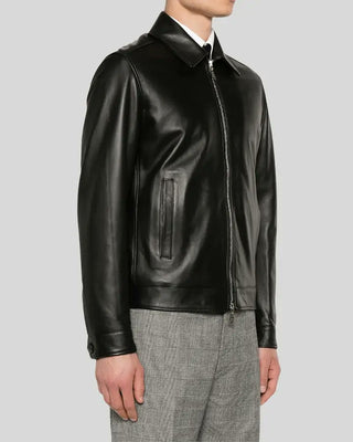 Men's Jackson Black Slim Fit Leather Racer Jacket