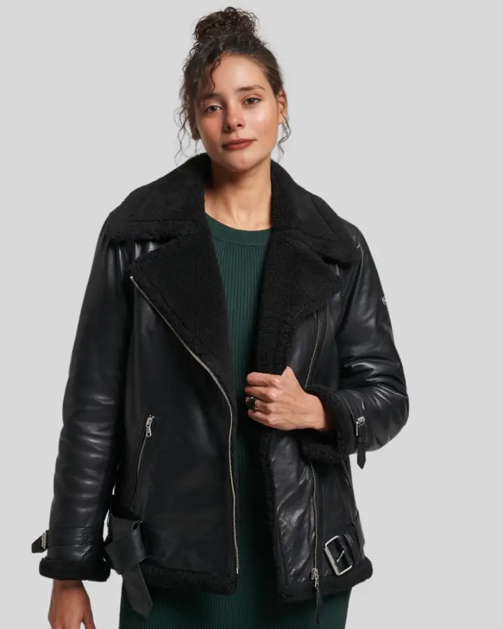Shearling jacket biker hotsell