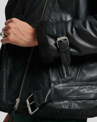 Women's Hanna Black Biker Shearling Leather Jacket – view 4