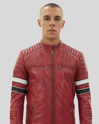 Men's Wyatt Red Quilted Leather Racer Jacket