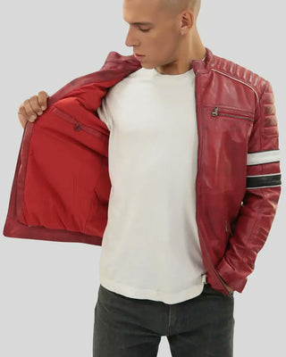 Men's Wyatt Red Quilted Leather Racer Jacket – view 2