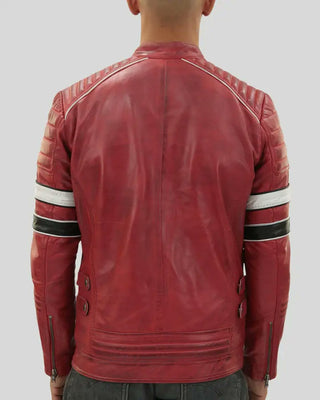 Men's Wyatt Red Quilted Leather Racer Jacket – view 3