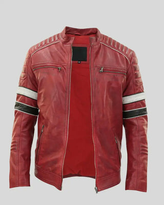 Men's Wyatt Red Quilted Leather Racer Jacket – view 4
