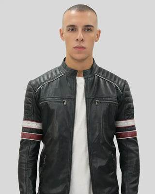Men's Wyatt Black Quilted Leather Racer Jacket