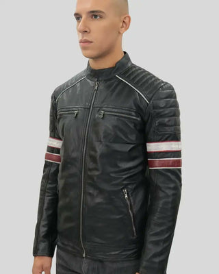 Men's Wyatt Black Quilted Leather Racer Jacket – view 2