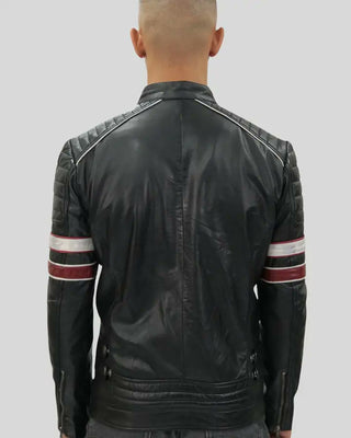 Men's Wyatt Black Quilted Leather Racer Jacket – view 3