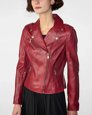 Women's Aria Red Motorcycle Leather Jacket