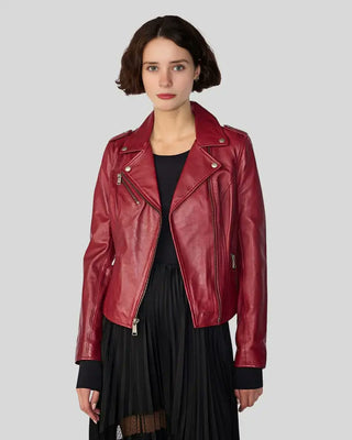 Women's Aria Red Motorcycle Leather Jacket – view 2