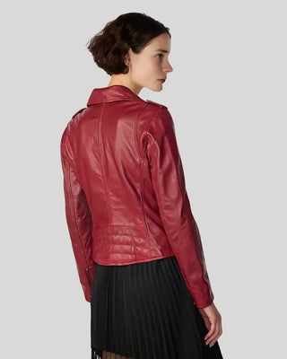Women's Aria Red Motorcycle Leather Jacket – view 3