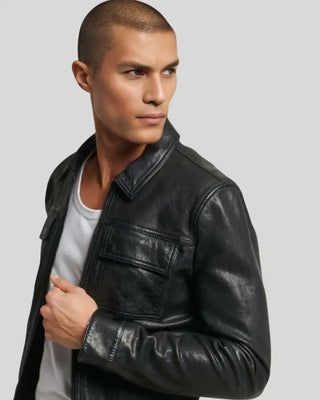 Men's Landon Black Racer Leather Jacket – view 2