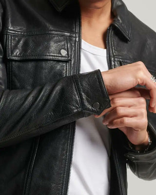 Men's Landon Black Racer Leather Jacket – view 4