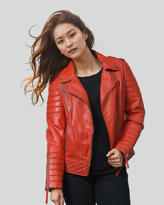 Women's Aurora Red Biker Leather Jacket
