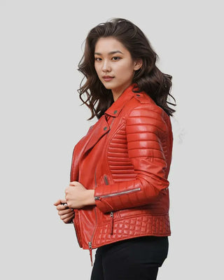 Women's Aurora Red Biker Leather Jacket – view 2