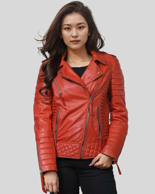 Women's Aurora Red Biker Leather Jacket – view 4