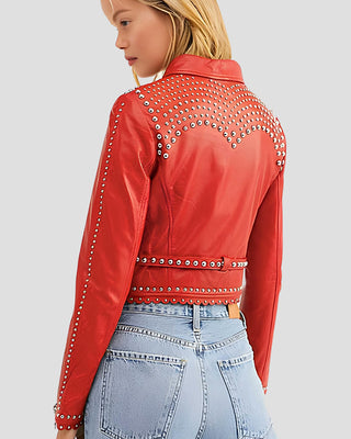 Women's Fiadh Red Studded Leather Jacket – view 2