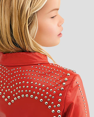 Women's Fiadh Red Studded Leather Jacket – view 4