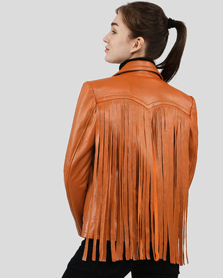 Women's Fleur Tan Biker Fringes Leather Jacket – view 2