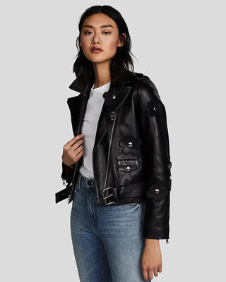 Women's Florence Black Biker Leather Jacket – view 2