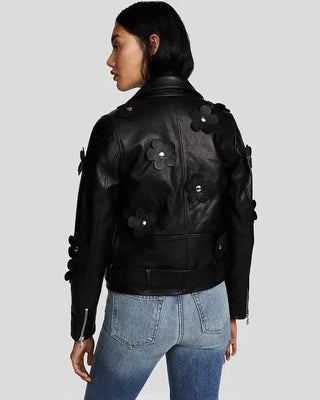 Women's Florence Black Biker Leather Jacket – view 3