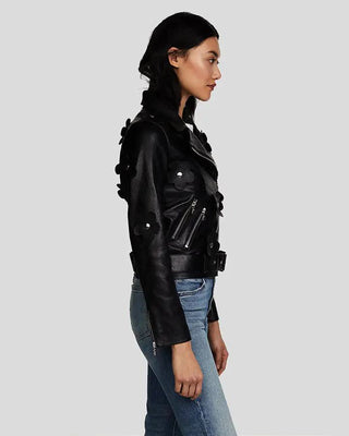 Women's Florence Black Biker Leather Jacket – view 4