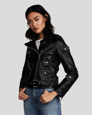 Women's Florence Black Biker Leather Jacket – view 5