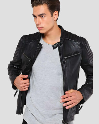 Men's Greg Black Leather Racer Jacket