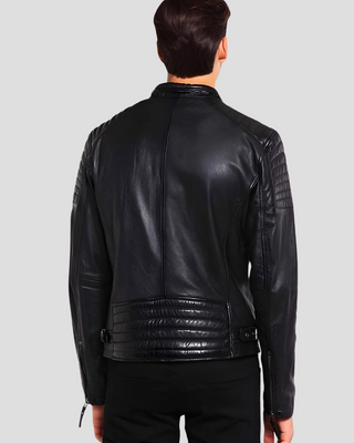 Greg Black Leather Racer Jacket 2
