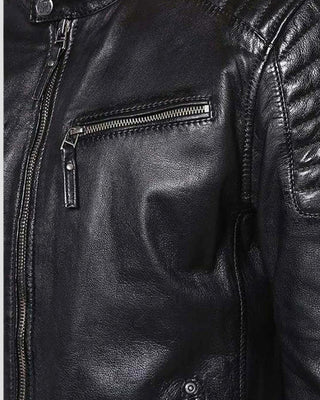 Men's Greg Black Leather Racer Jacket – view 4