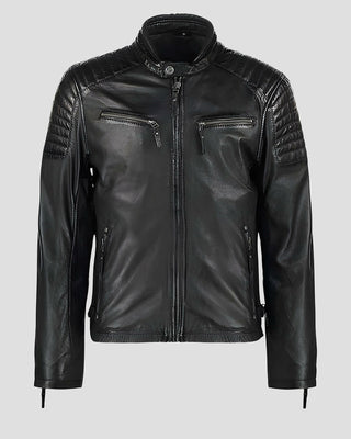 Men's Greg Black Leather Racer Jacket – view 5