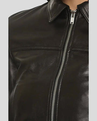 Women's Halle Black Bomber Leather Jacket – view 5
