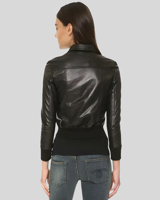 Women's Halle Black Bomber Leather Jacket – view 2