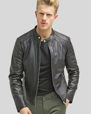 Men's Hung Black Racer Leather Jacket
