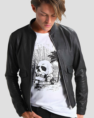 Men's Juan Black Leather Racer Jacket