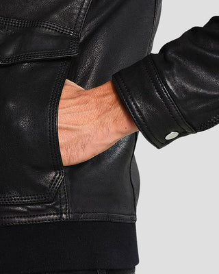 Men's Juan Black Leather Racer Jacket – view 6