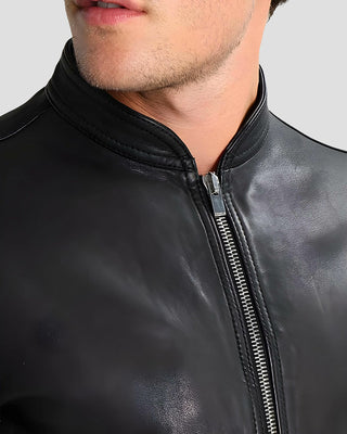 Men's Juan Black Leather Racer Jacket – view 4