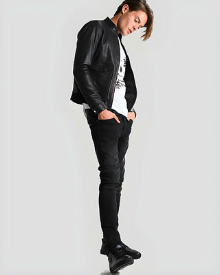 Men's Juan Black Leather Racer Jacket – view 5