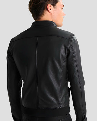 Men's Juan Black Leather Racer Jacket – view 2